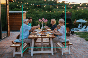 Family eating together outside